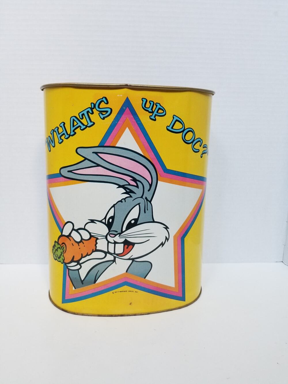 Vintage 1977 Warner Bros Metal Trash Can Bugs Bunny Movie Star Cheinco